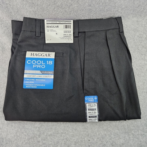 Haggar Cool 18 Pro Classic Fit Pleated Comfort 4Way Stretch Size 38x29 Dark Gray - Picture 1 of 7